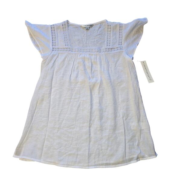 Counterparts Shirt Womens Small White Lace Flutter Sleeve Boho Lightweight NEW - Picture 1 of 9